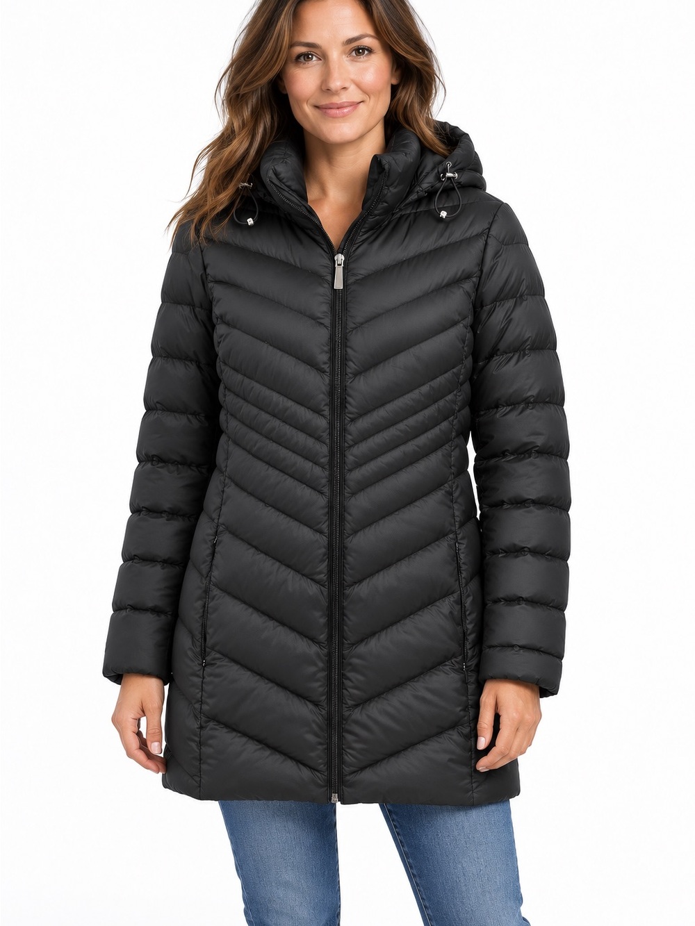 Lands’ End Black Hooded Down Puffer Coat Medium Petite 10–12